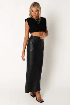 Jade Vegan Leather Column Skirt - Black(XS)