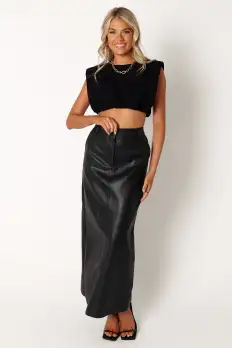 Jade Vegan Leather Column Skirt - Black(XS)