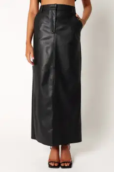 Jade Vegan Leather Column Skirt - Black(XS)