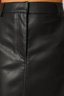 Jade Vegan Leather Column Skirt - Black(XS)