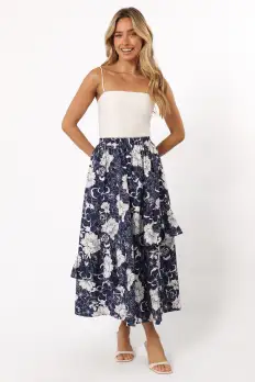 Josephine Tiered Midi Skirt - Navy(S)