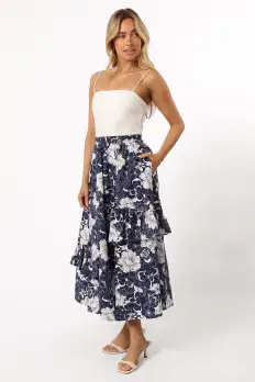 Josephine Tiered Midi Skirt - Navy(S)