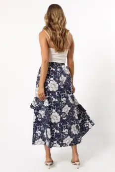 Josephine Tiered Midi Skirt - Navy(S)