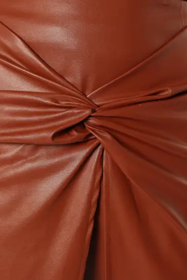 Kristy Vegan Leather Skirt - Brown(S)
