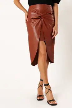 Kristy Vegan Leather Skirt - Brown(S)