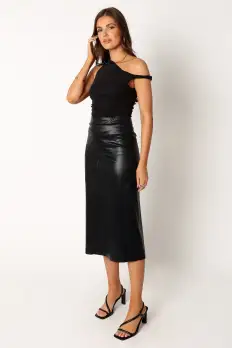 Miller Faux Leather Midi Skirt - Black(2)