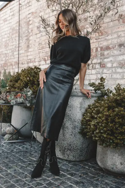Miller Faux Leather Midi Skirt - Black(2)
