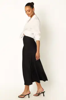 Nellie Satin Midi Skirt - Black(XS)