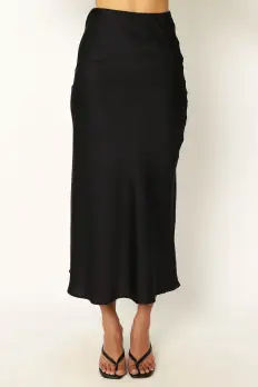 Nellie Satin Midi Skirt - Black(XS)