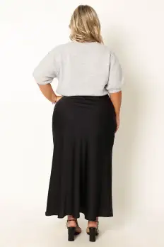 Nellie Satin Midi Skirt - Black(XS)