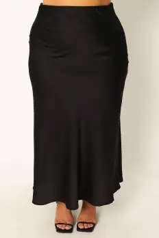 Nellie Satin Midi Skirt - Black(XS)