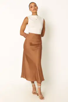 Nellie Satin Midi Skirt - Bronze(XS)