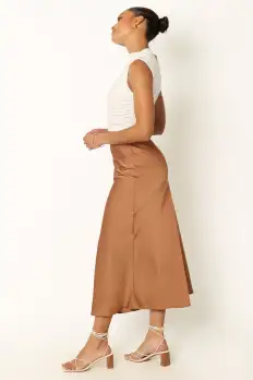Nellie Satin Midi Skirt - Bronze(XS)