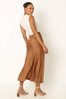 Nellie Satin Midi Skirt - Bronze(XS)