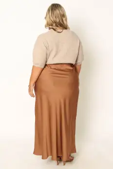Nellie Satin Midi Skirt - Bronze(XS)