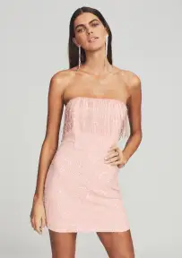 Cassandra Sequin Fringe Dress(Baby Pink,XXS)