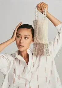 Avery Crystal Fringe Bag - White/Pink Ombre