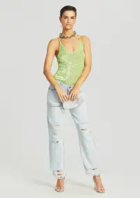 Molly Sequin Crochet Top(Lime Green,XS/S)