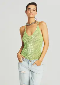 Molly Sequin Crochet Top(Lime Green,XS/S)