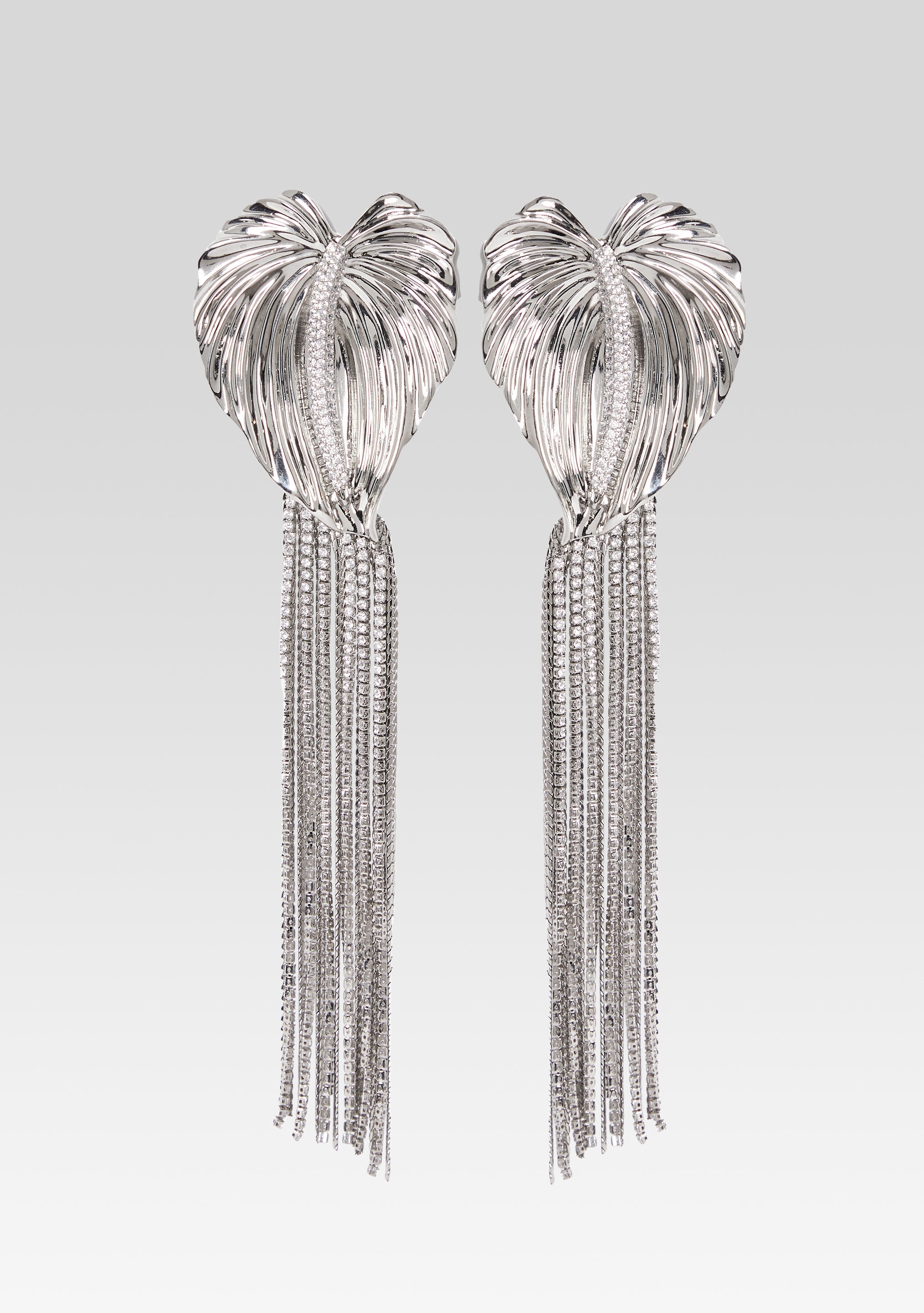 Anthurium Drop Crystal Earring - Silver