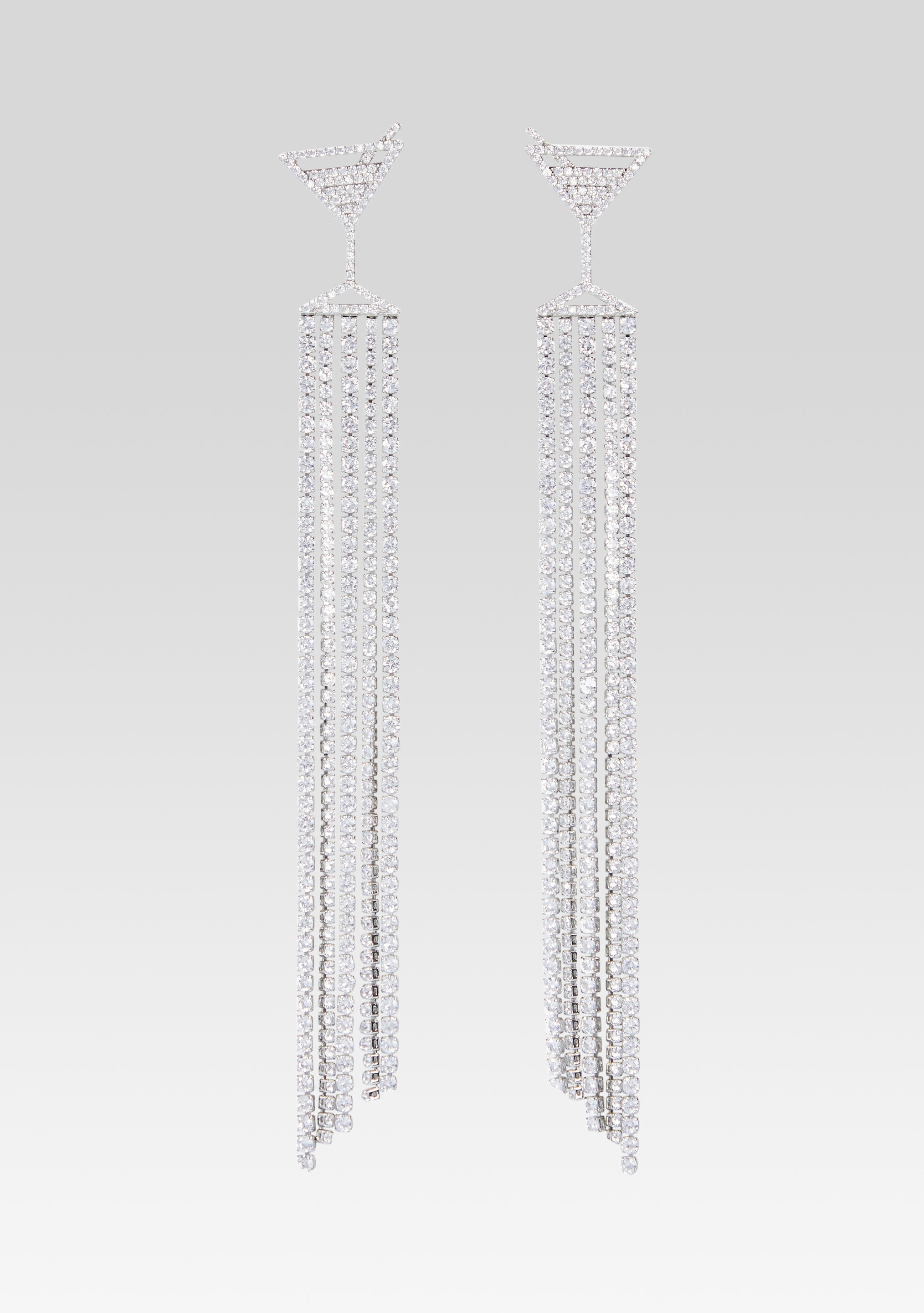 Martini Drop Crystal Earring - Silver