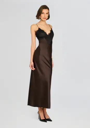 Grenache Satin Maxi Dress(Ash Brown,XXS)