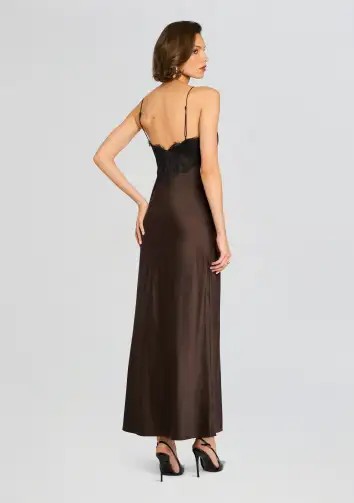 Grenache Satin Maxi Dress(Ash Brown,XXS)