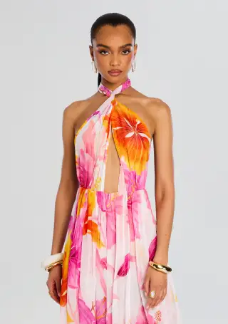 Ina Silk Chiffon Dress(Bianco Primavera,XXS)