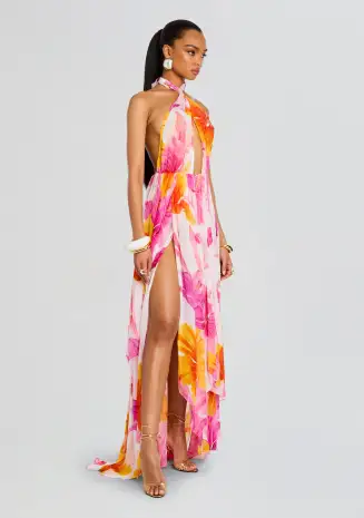 Ina Silk Chiffon Dress(Bianco Primavera,XXS)