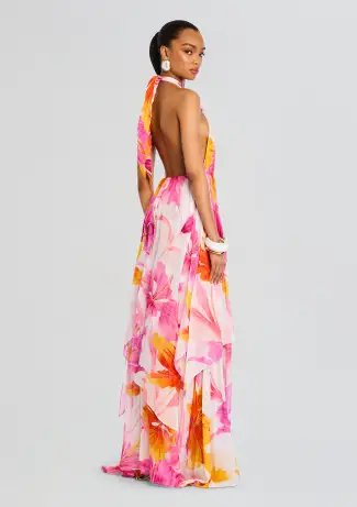 Ina Silk Chiffon Dress(Bianco Primavera,XXS)