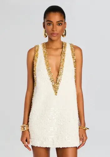 Simmie Sequin Dress(White/Gold,XXS)