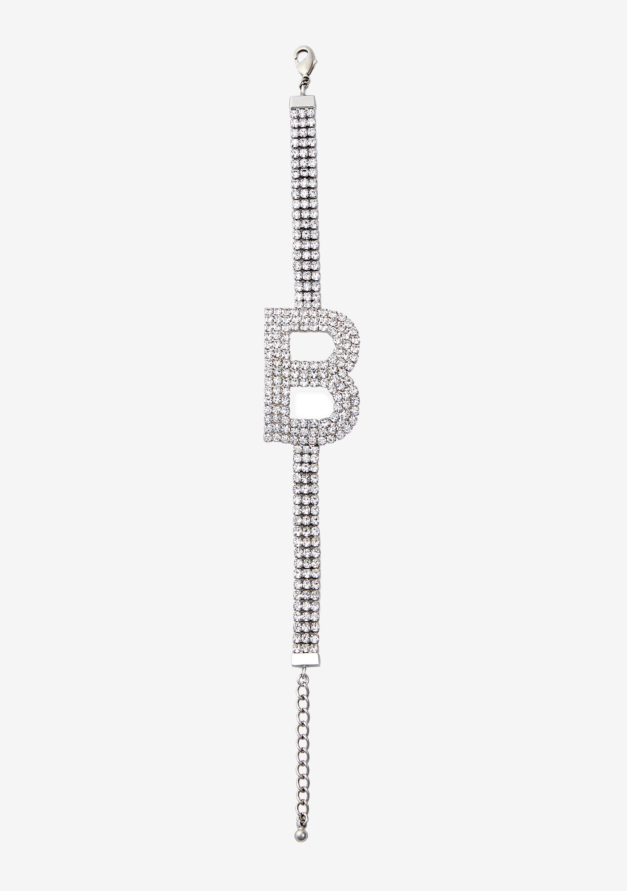 Rhinestone Alphabet Letter Bracelet(Silver,Letter A)