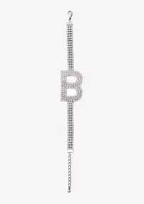 Rhinestone Alphabet Letter Bracelet(Silver,Letter A)