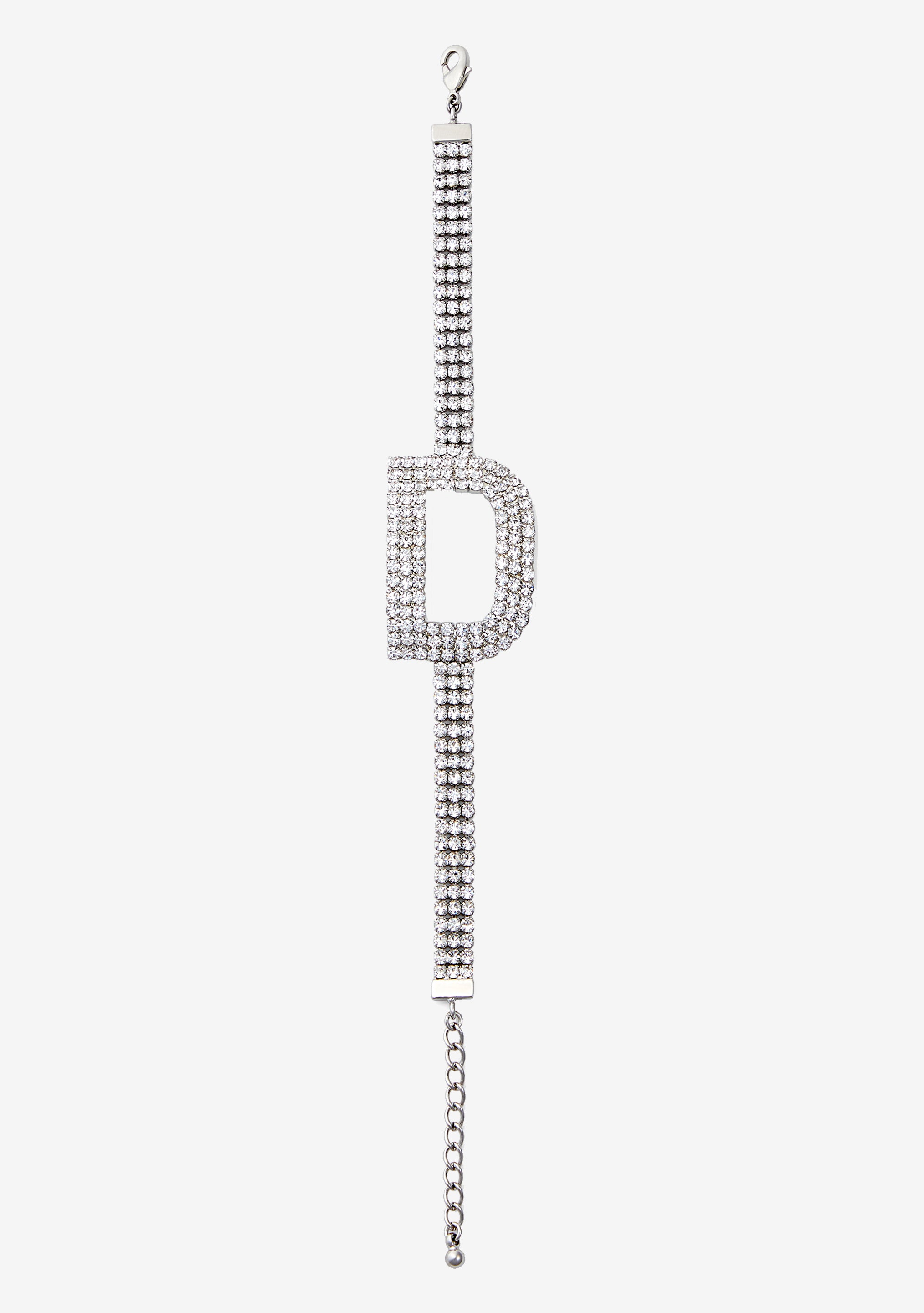 Rhinestone Alphabet Letter Bracelet(Silver,Letter A)