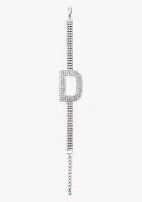 Rhinestone Alphabet Letter Bracelet(Silver,Letter A)