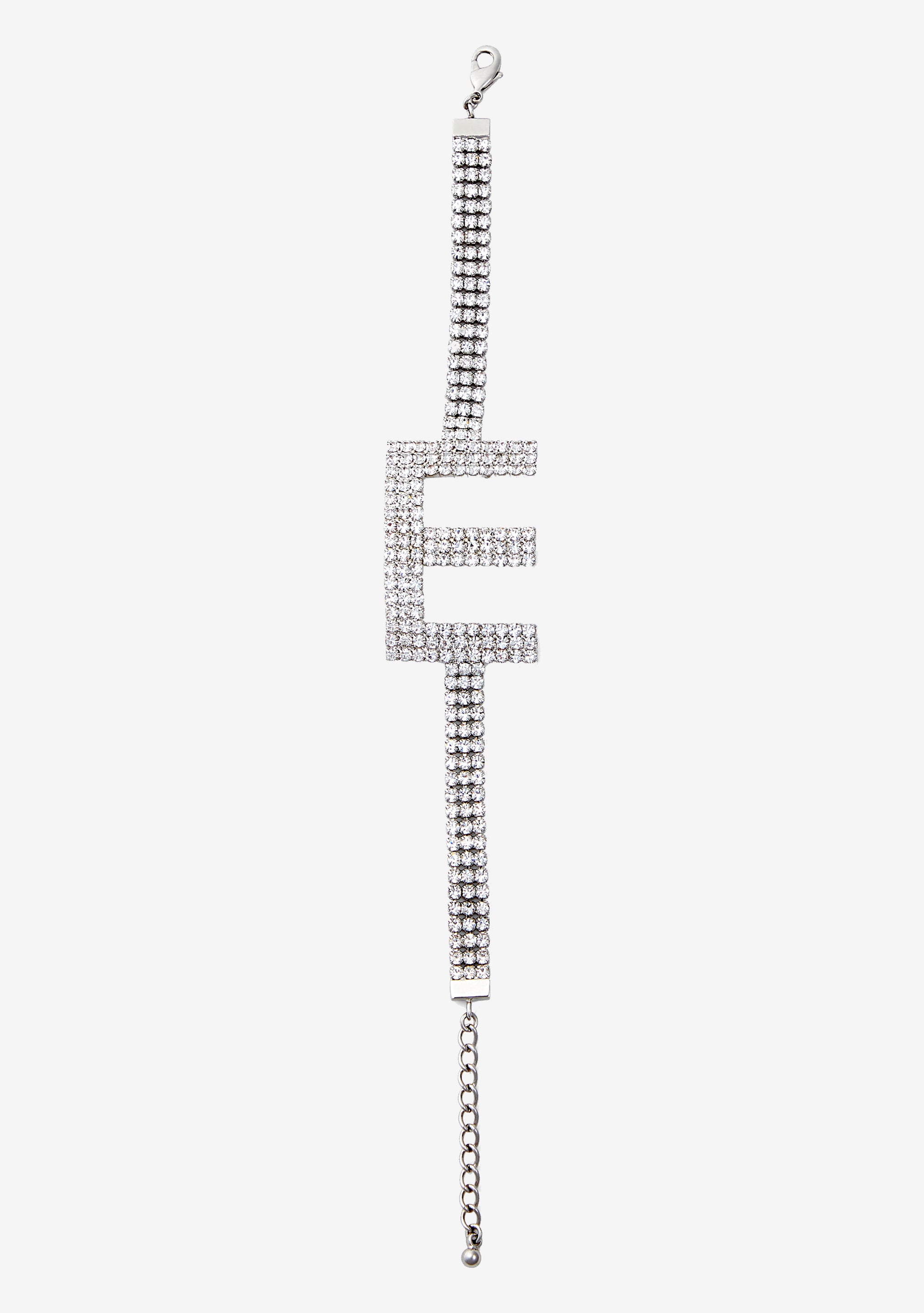 Rhinestone Alphabet Letter Bracelet(Silver,Letter A)