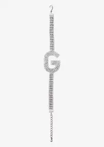 Rhinestone Alphabet Letter Bracelet(Silver,Letter A)