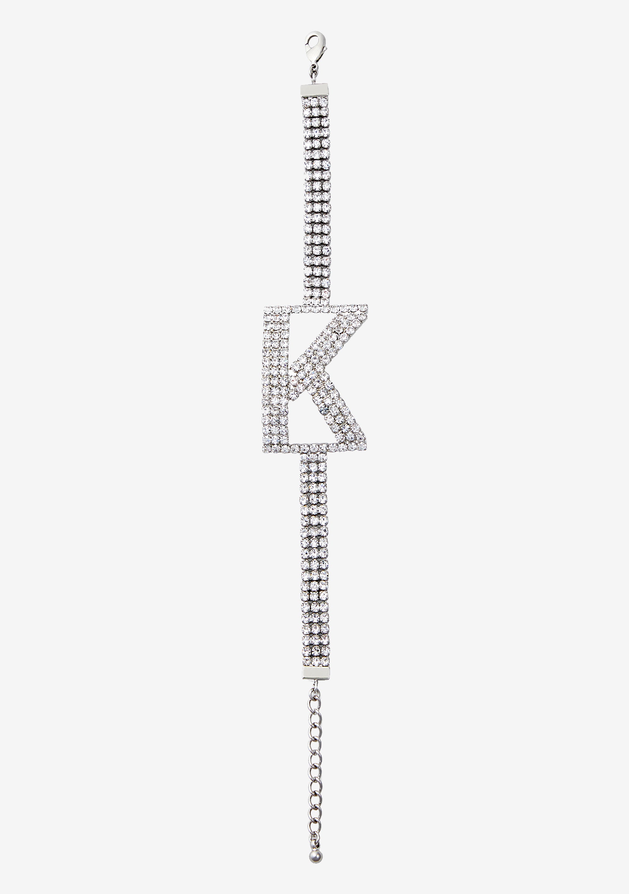 Rhinestone Alphabet Letter Bracelet(Silver,Letter A)