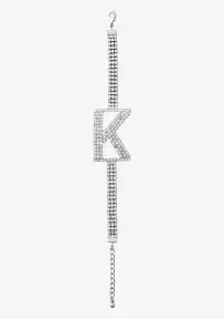 Rhinestone Alphabet Letter Bracelet(Silver,Letter A)