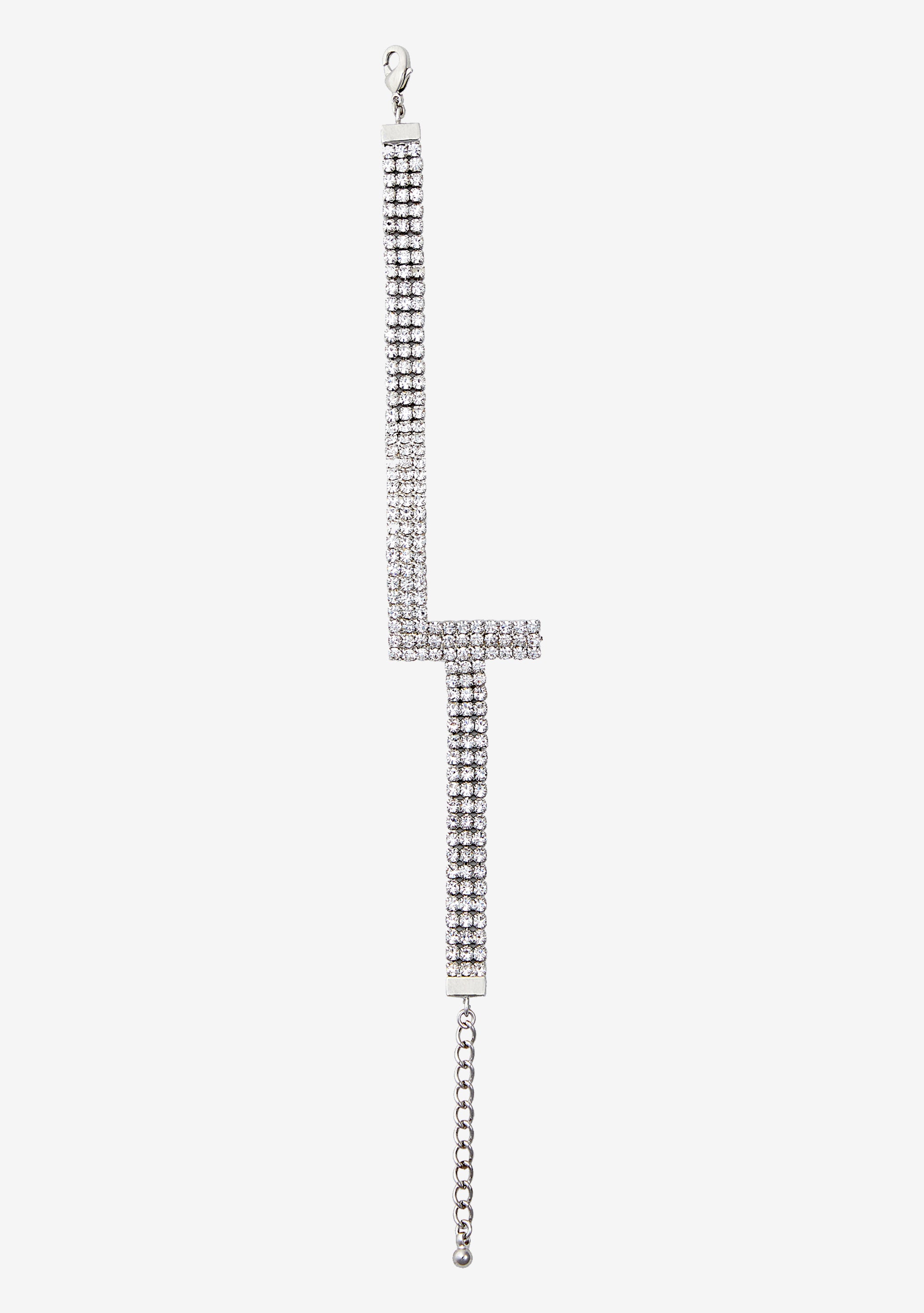 Rhinestone Alphabet Letter Bracelet(Silver,Letter A)