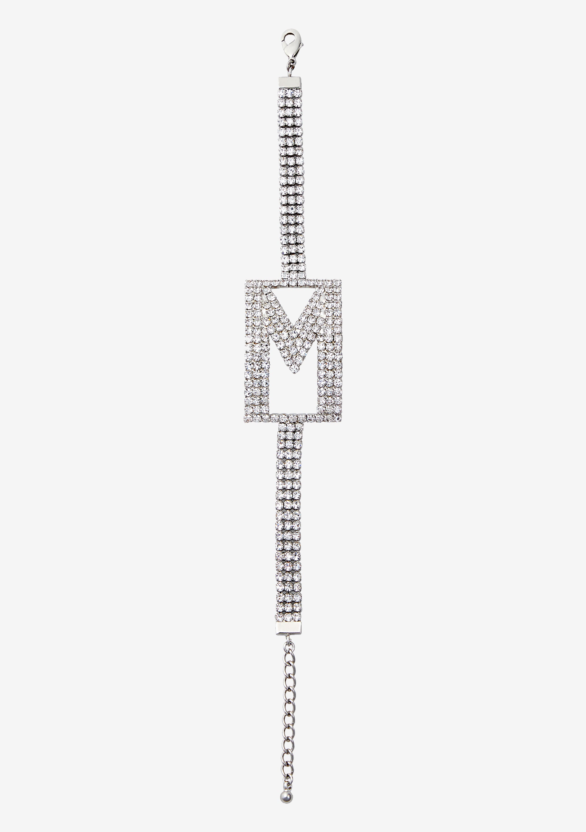 Rhinestone Alphabet Letter Bracelet(Silver,Letter A)