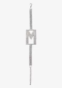 Rhinestone Alphabet Letter Bracelet(Silver,Letter A)