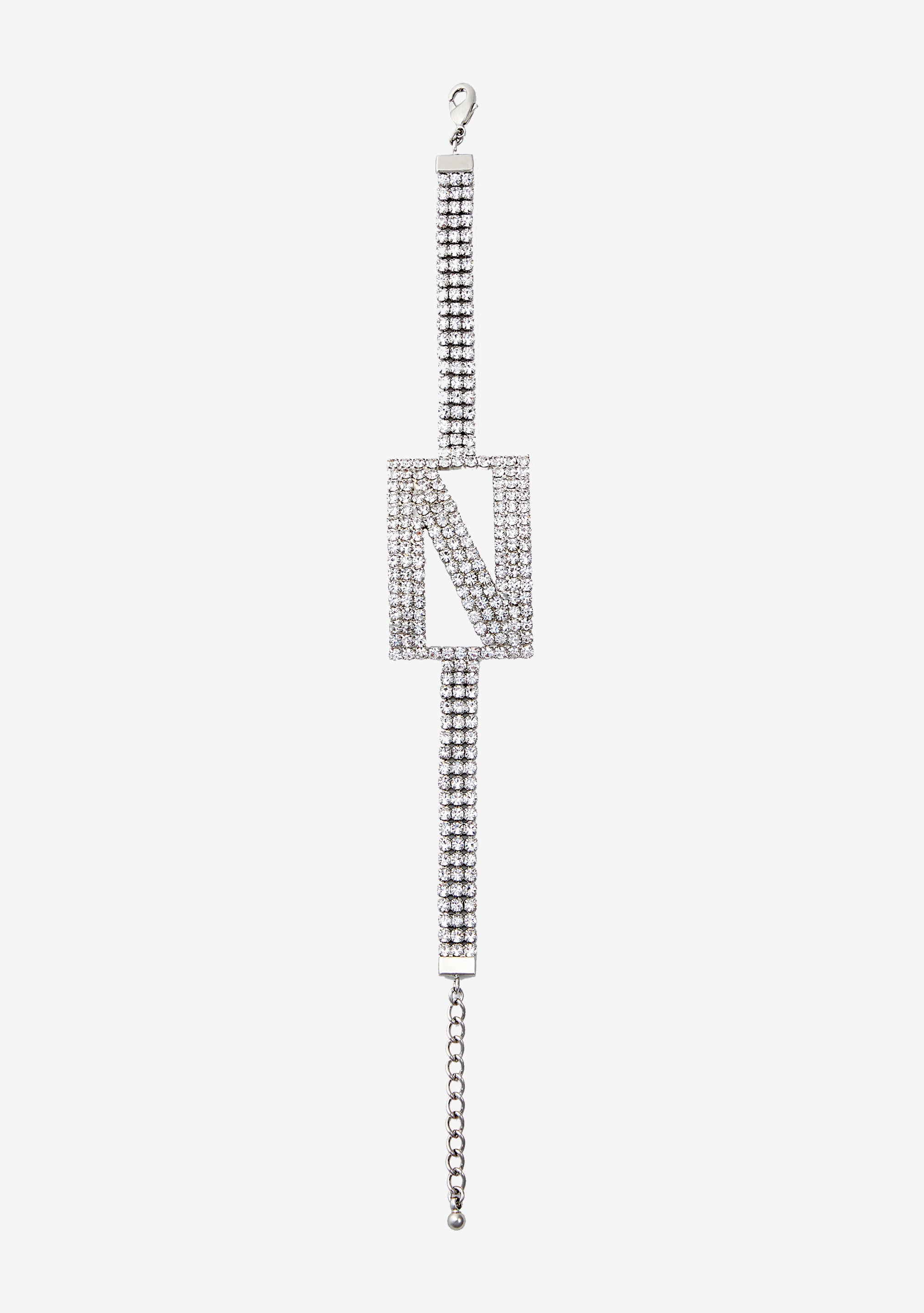 Rhinestone Alphabet Letter Bracelet(Silver,Letter A)