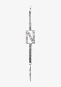 Rhinestone Alphabet Letter Bracelet(Silver,Letter A)