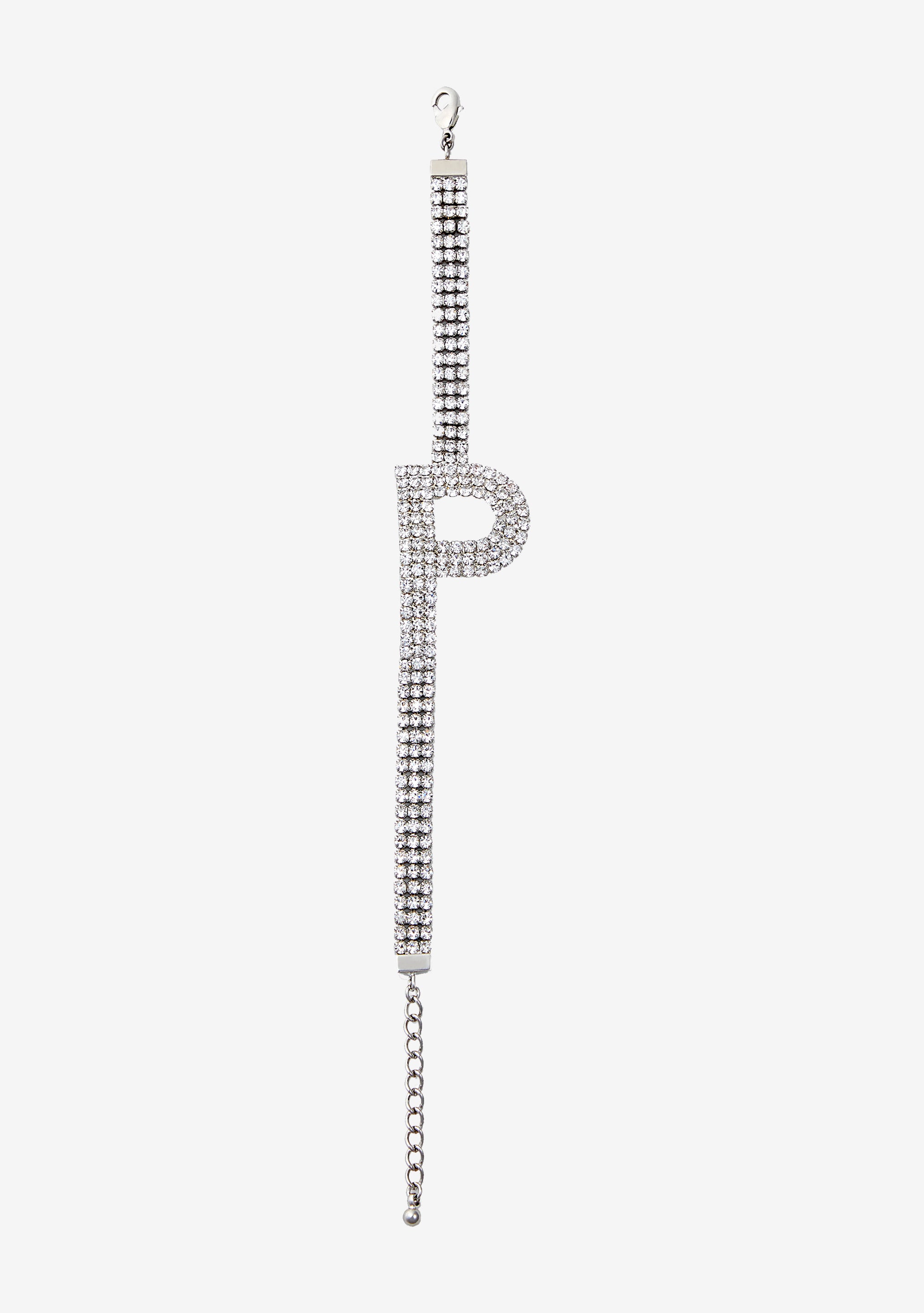 Rhinestone Alphabet Letter Bracelet(Silver,Letter A)