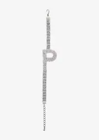 Rhinestone Alphabet Letter Bracelet(Silver,Letter A)