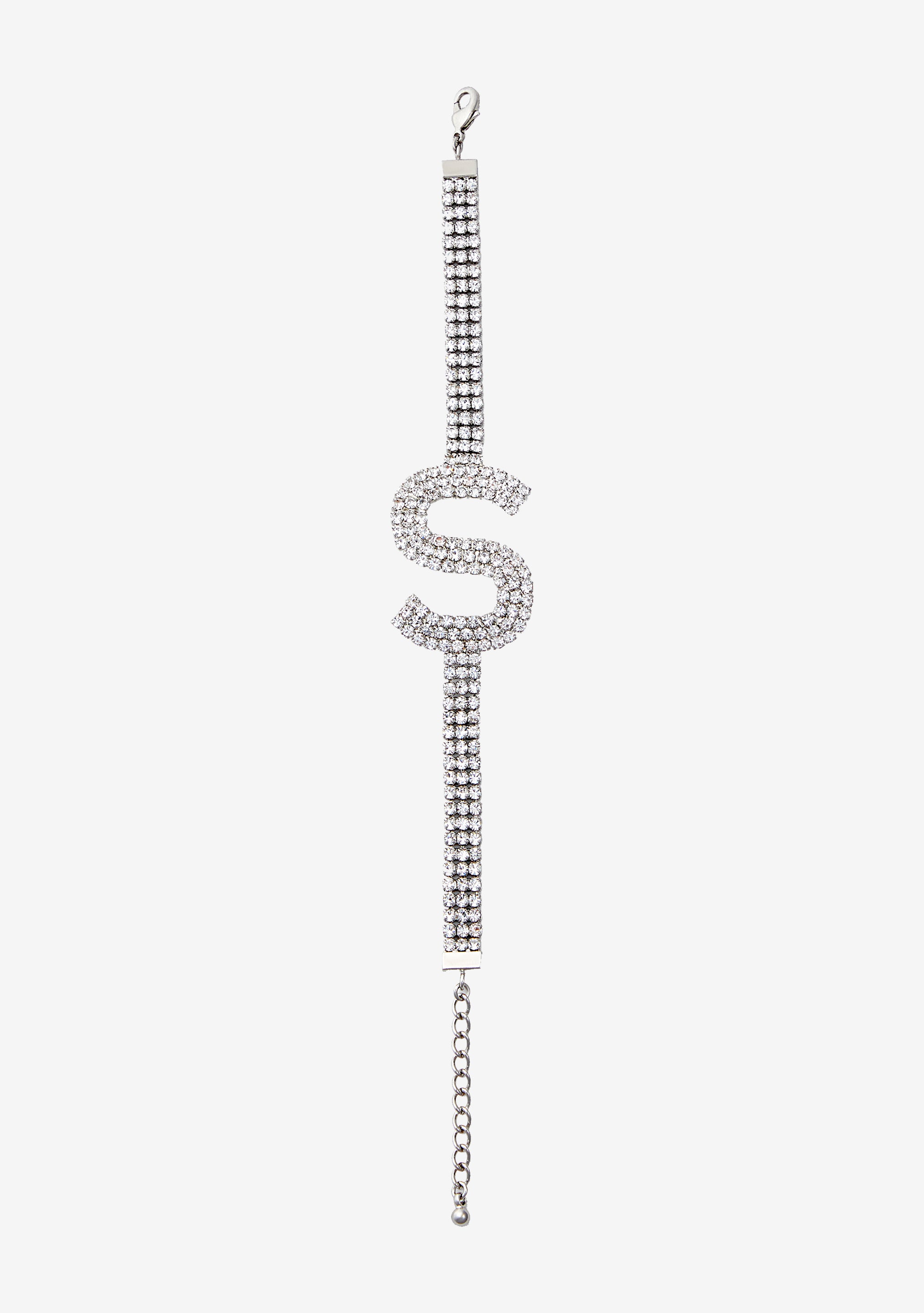 Rhinestone Alphabet Letter Bracelet(Silver,Letter A)