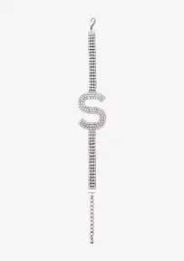 Rhinestone Alphabet Letter Bracelet(Silver,Letter A)