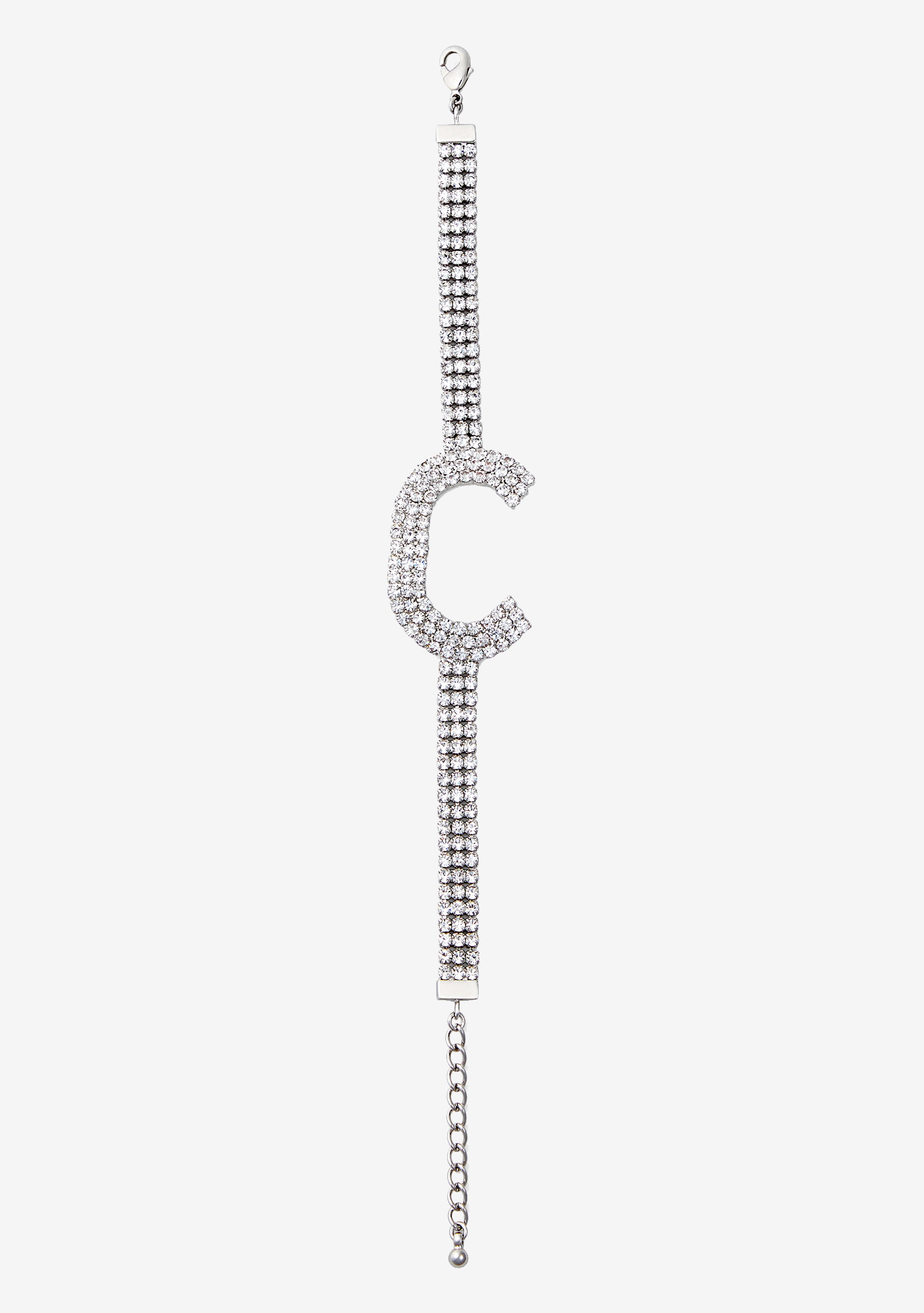 Rhinestone Alphabet Letter Bracelet(Silver,Letter A)