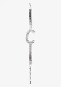 Rhinestone Alphabet Letter Bracelet(Silver,Letter A)